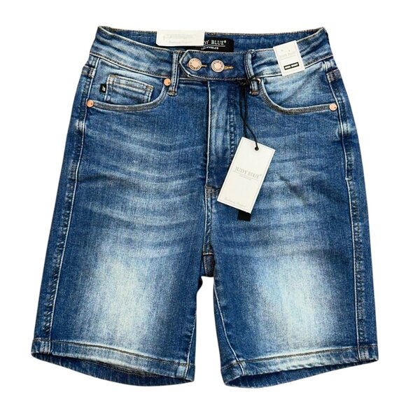 Judy Blue JB150269 Hey There Double Button Tummy Control Denim Jean Shorts Small - Picture 2 of 12